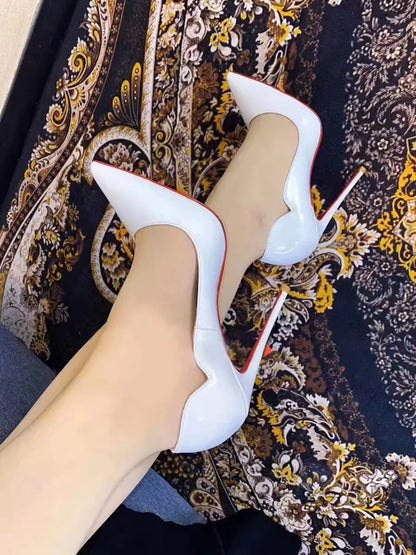 Curved edge shallow mouth gradient red12cm high heels for women,ultra-fine heels,temperament plus size professional single shoes