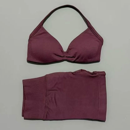 2 Piece Sports Yoga Set Sportswear Woman Gym Strappy Bra And Shorts Activewear Pilates Clothes Sports Workout Fitness Suit
