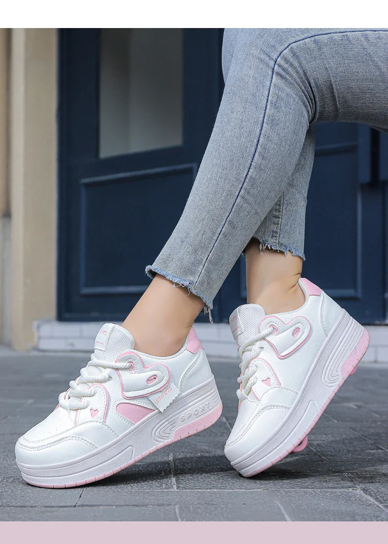 Lace-up breathable walking shoes Girls 2024 new two-wheeled retractable sports roller skates for female students outdoors