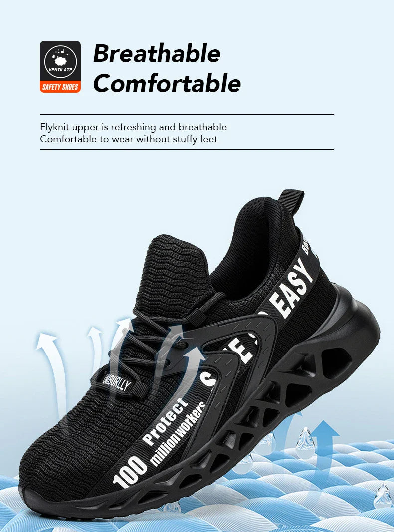 Work Safety Shoes For Men Lightweight Protective Work Sneakers Lightweight Men Shoes Breathable Shoes Anti-Puncture Work Shoe
