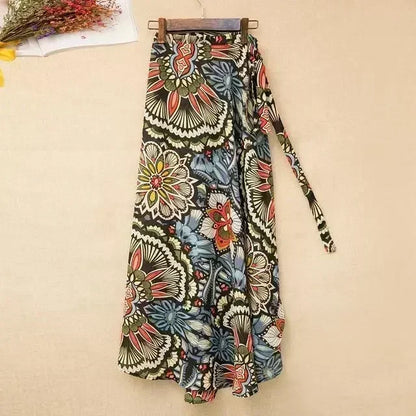 2025 New Women's One-Piece Floral Print Skirt High Waist Wrap Chiffon Beach Dress with Tie Waist Summer Vacation Boho Style