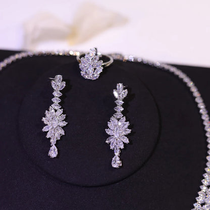 Dubai Jewelry Sets Leaf Design Bridal Necklace Earring Set 5A Cubic Zirconia Femme Ladies Wedding Accessories