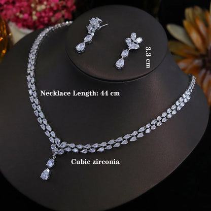 New Design Luxury Cubic Zirconia Water Drop Necklace Earrings Set for Women High Quality Wedding Party Dress Jewelry