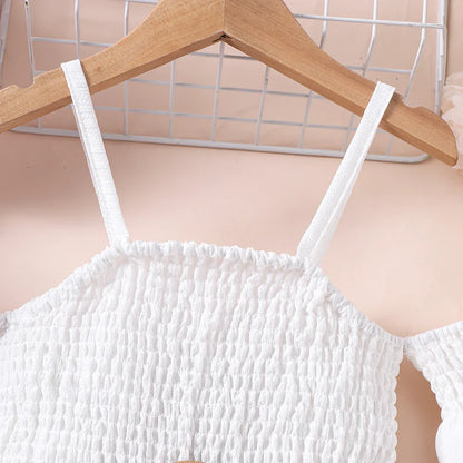 Vestido Feminino de Verão Ombro a Ombro Cinto Cor Sólida