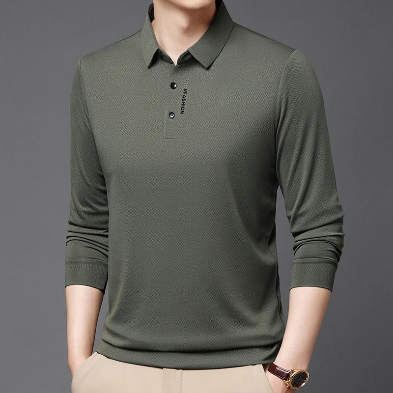 Polo Shirt Men's Spring and Autumn 2024 New Long Sleeved T-shirt Men's Business Casual Inner Top Base Shirt