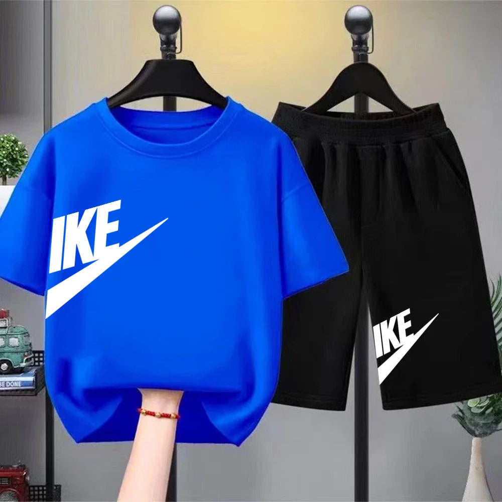 Summer Brand black T-shirt+Shorts Two-piece set Kids Clothing Fashion Letter Boy Girl3-12Yrs Sports Short-sleeved Casual Set