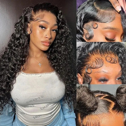 250 Density Deep Wave Lace Front Wig 13x6 Hd Lace Frontal Wig 13x4 Curly Human Hair Wigs For Women 360 Pre Plucked Lace Wig