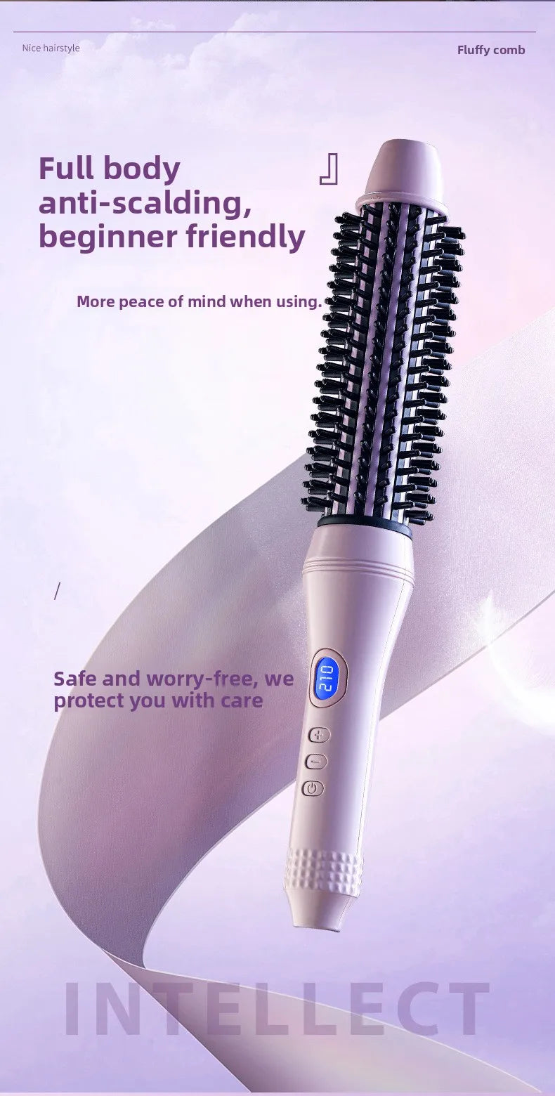 1.5 Inch 2-in-1 Thermal Brush Professional Negative Ion Curling Iron Brush Heated Round Brush for Blowout Volumizing, Portabl