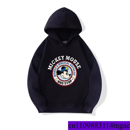Cartoon Cute Mickey Print Boys Girls Casual Fleece Hoodie Autumn and Winter Outdoor Fashion Warm Kids Pullover Top