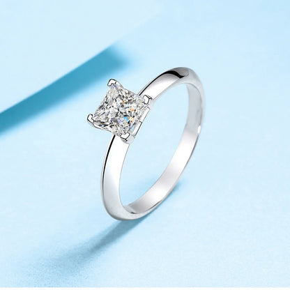 Anel de moissanite com corte princesa de 1 ct 2 ct para mulheres em prata esterlina 925, passa no teste de diamante, anéis de festa de casamento