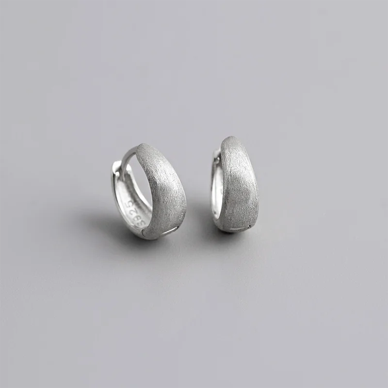 925 Sterling Silver Fine Matte Simple Wide Huggies Gothic Hoop Earrings for Women Unisex Piercing Rock Jewelry Ear Buckle