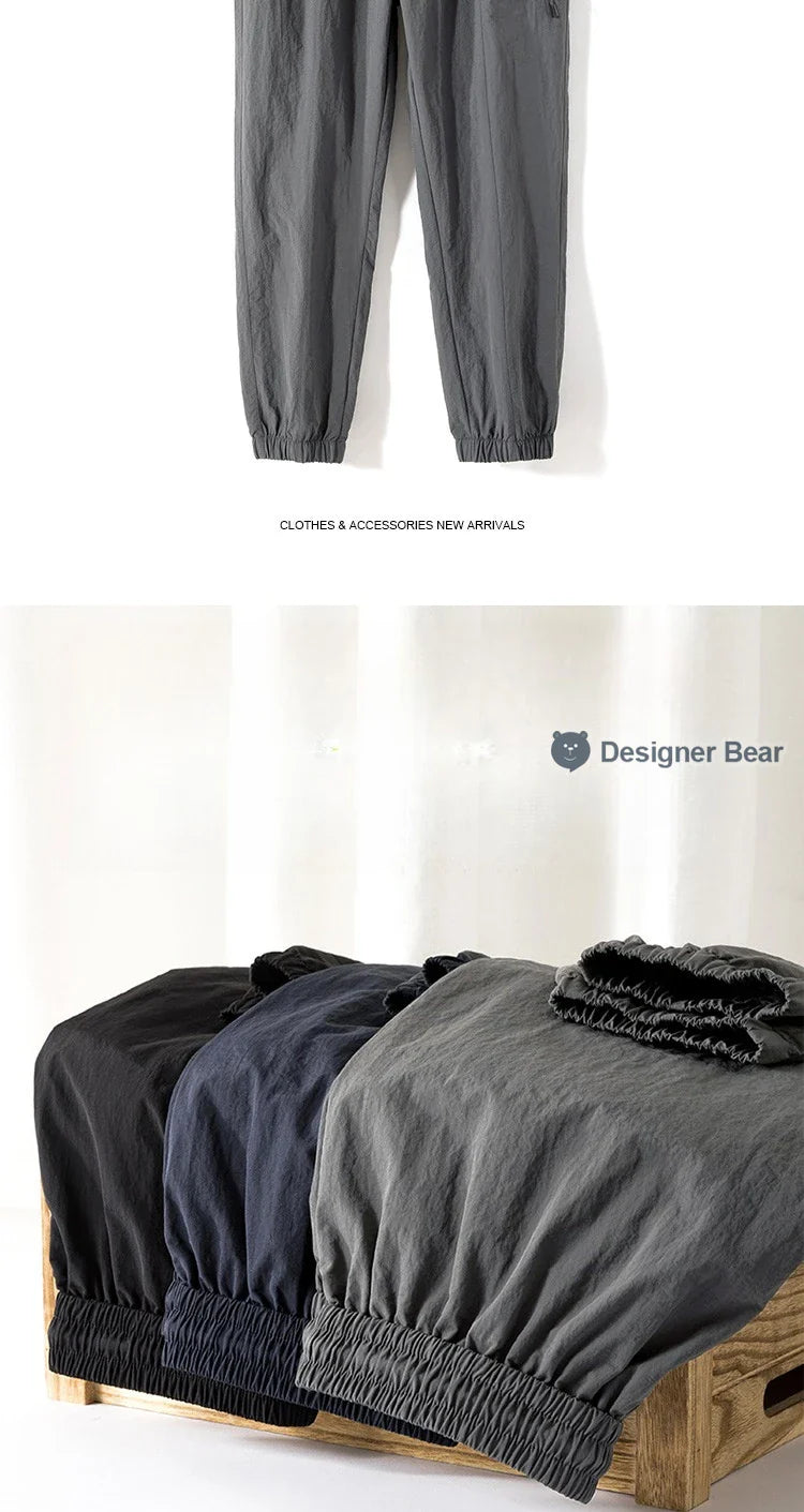 Spring Summer Thin Men's Quick-Dry Cargo Harem Pants Loose Streetwear Joggers with Elastic Cuffs Casual Tapered Trousers Outdoor