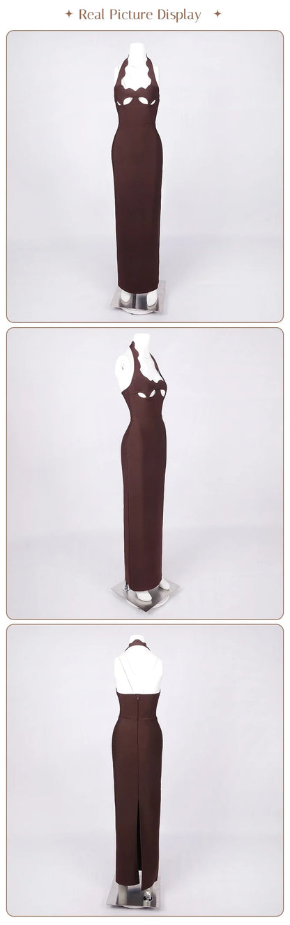 Red Cut-Out Halter Bodycon Christmas Dress for Women Sexy Backless Evening Dresses Sleeveless Slim Fit Party Dress