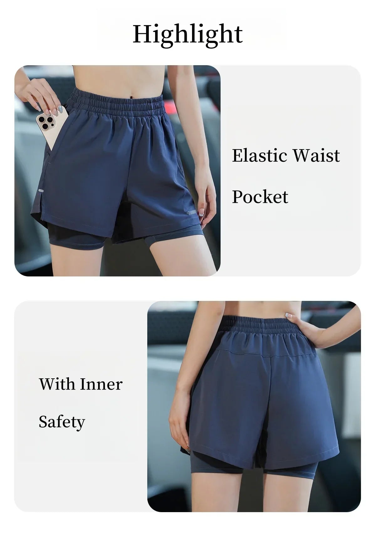 Women Running Shorts High Waist Quick Dry Gym Yoga 2 in 1 Athletic Shorts With Pocket Summer Workout Short Sportswear New