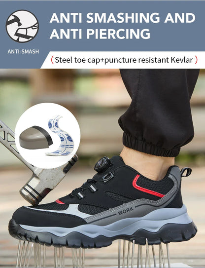 Men's Work Safety Boots Steel Toe Shoes Indestructible Shoes Puncture-Proof Work Boots Kevlar fabric Rotating Button Shoes