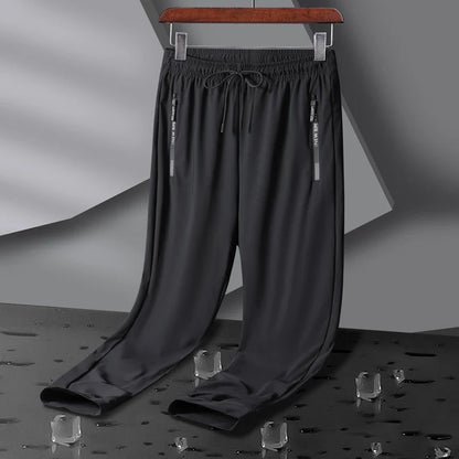 Breathable Elastic Men Running Sport Pants Ice Silk Jogging Thin Sweatpants Casual Outdoor Training Gym Fitness Trousers 8XL