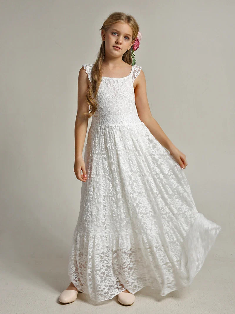Princess Girls Lace Bohemia Long Dresses Baby Kids Flower Wedding Party Dress Cotton Lining Vestidos Costume Children Clothing