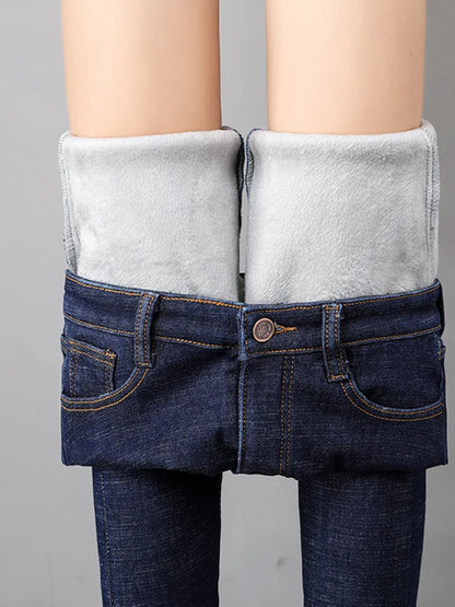 Women's Thick Warm Jeans, Stretch Tight Pencil Pants