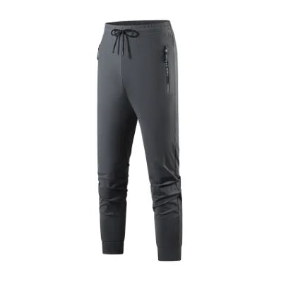 Men's Ice Silk Quick Dry Pants Lightweight Breathable Casual Trousers Elastic Waist Drawstring Sports Pants with Zipper Pockets