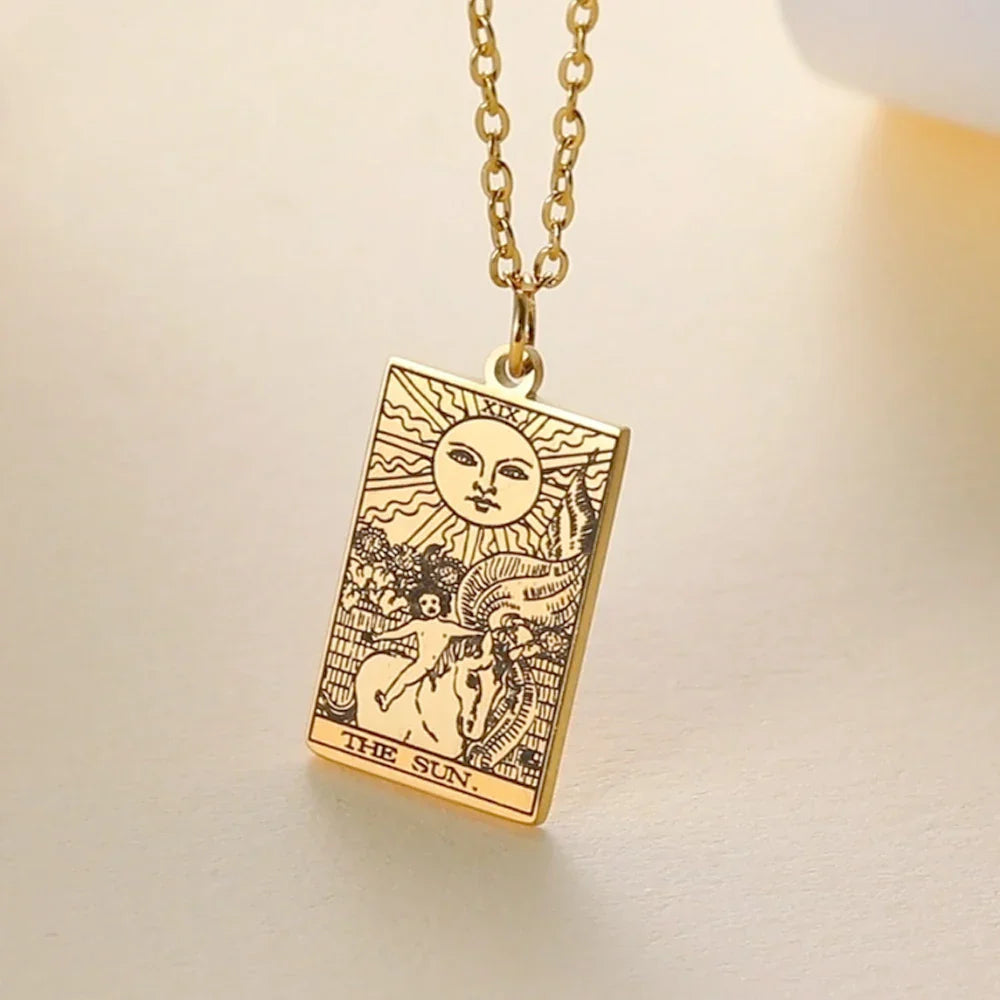 Tarot Cards Necklace Women Stainless Steel Necklace Wealth Amulet Classic Tarot Major Arcana Divination Charm Jewelry