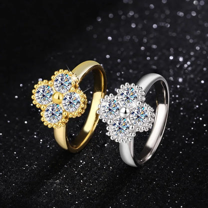 1.2CT Sterling Silver 925 Moissanite Ring Clover Lucky Jewelry Engagement Rings for Women Girls Luxury Gift