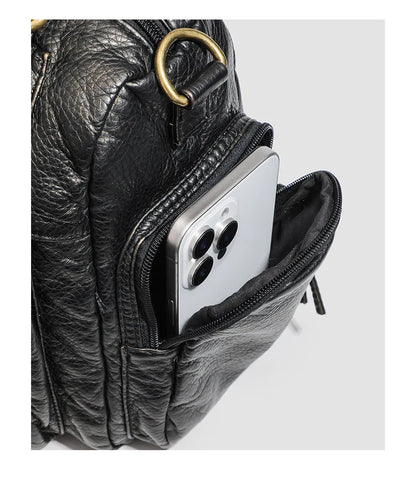 Y2K Hot Women's Punk Biker Tote Bag Large Capacity PU Leather Crossbody Purse with Multi Pockets for Work Commute Moto Style