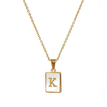 Minimalist Mother of Pearl Shell Stainless Steel Tarnish Free Initial Necklace Gold Plated Letter Necklace for Women