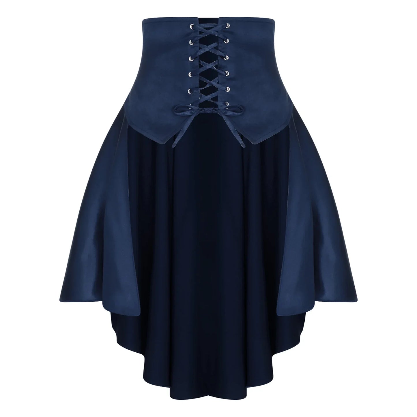Womens Gothic Steampunk Satiny Pirate Skirt Front Lace-up Tiered Ruffled Irregular Hem Skirt Waist Belt Vintage Medieval Costume
