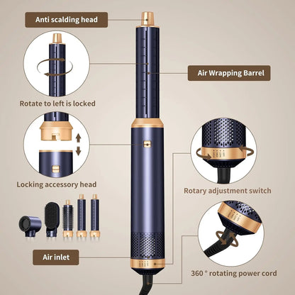 5 in 1 Hair Dryer Brush, Negative Ion Air Styler Wrap Hair Styler Upgrade Blow Dryer Brush Air Curler for Hair, Blowout Brush
