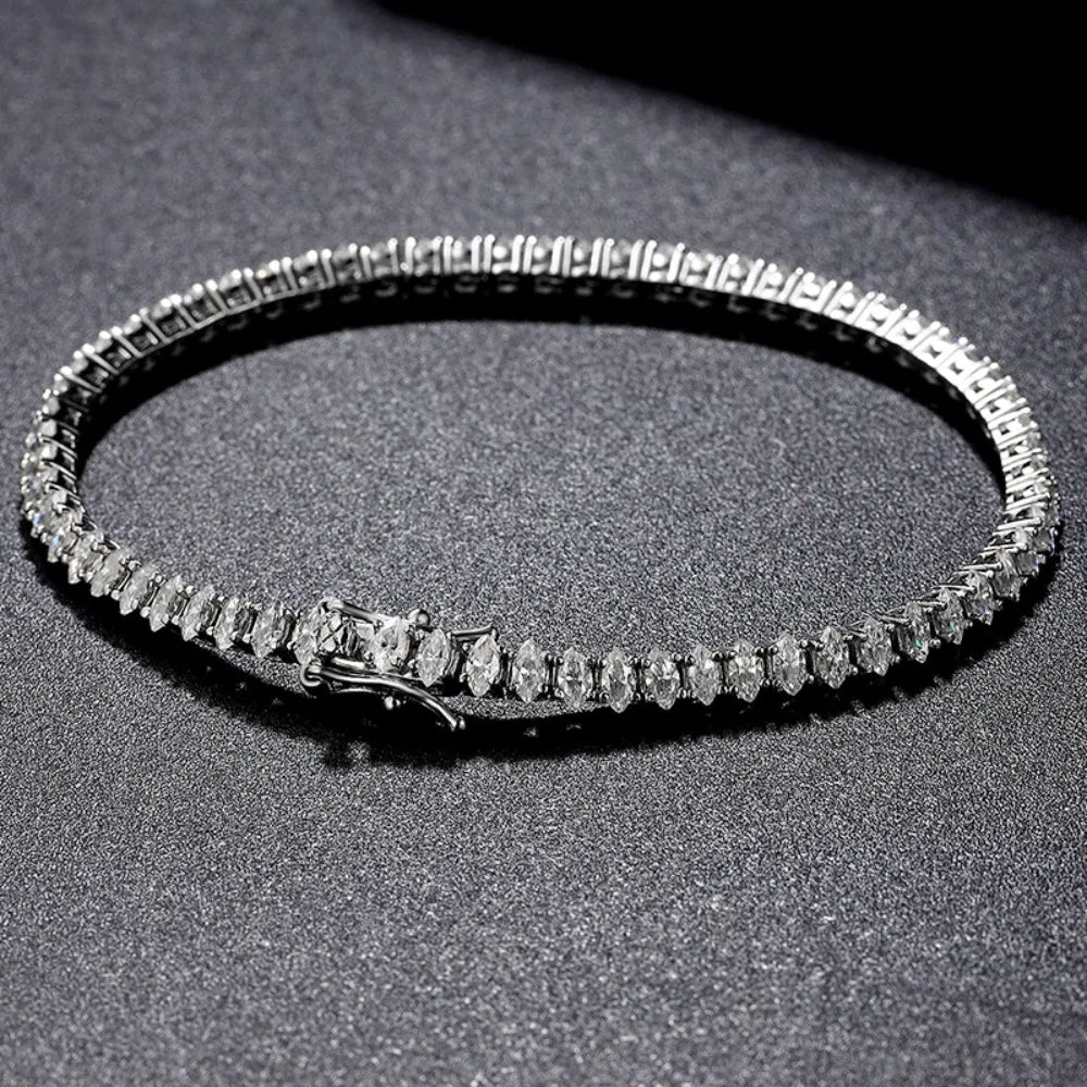 0.1/0.15carat Marquise Cut Moissanite Diamond Tennis Bracelets with Certifcate S925 Silver Bridal Wedding Bracelet for Women