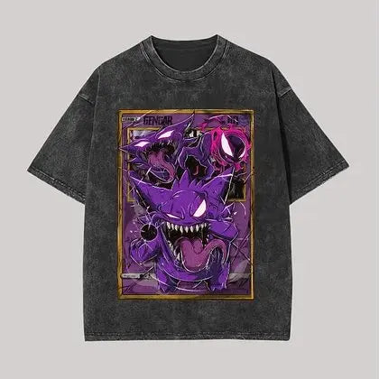 Short Sleeve Tee Anime Washed Vintage Graphic T-Shirt Man Women Cosplay Casual Tops Y2k Streetwear