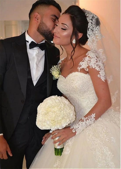 Customized Vestidos De Noiva Long Sleeves Wedding Dresses Ball Gowns robe de mariage Lace Appliques Beautiful Dress Bridal Gowns