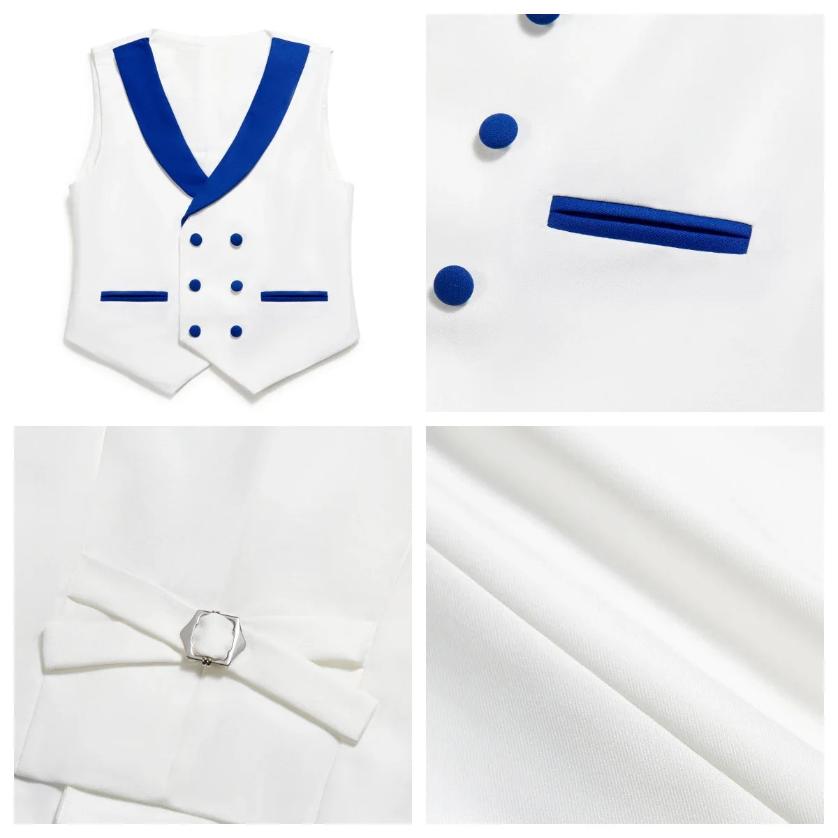 4 Pieces Boys Suit Set Vest Included - Toddler to Teen Tuxedo Sets - Christening Suits Adjustable Waist Boys Suit 3-14 Years
