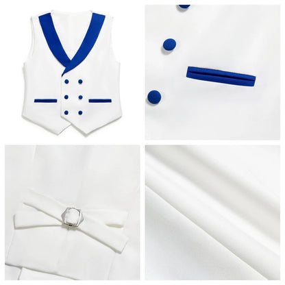 4 Pieces Boys Suit Set Vest Included - Toddler to Teen Tuxedo Sets - Christening Suits Adjustable Waist Boys Suit 3-14 Years