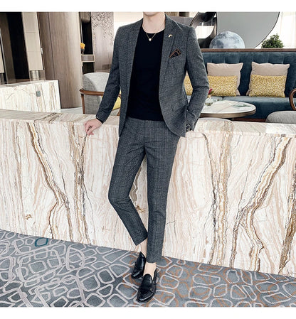 S-7XL Jacket + Pants / Luxurious High -end Brand Solid Color Men's Casual Business Slim Suit Two -piece Suit Groom Wedding Suit