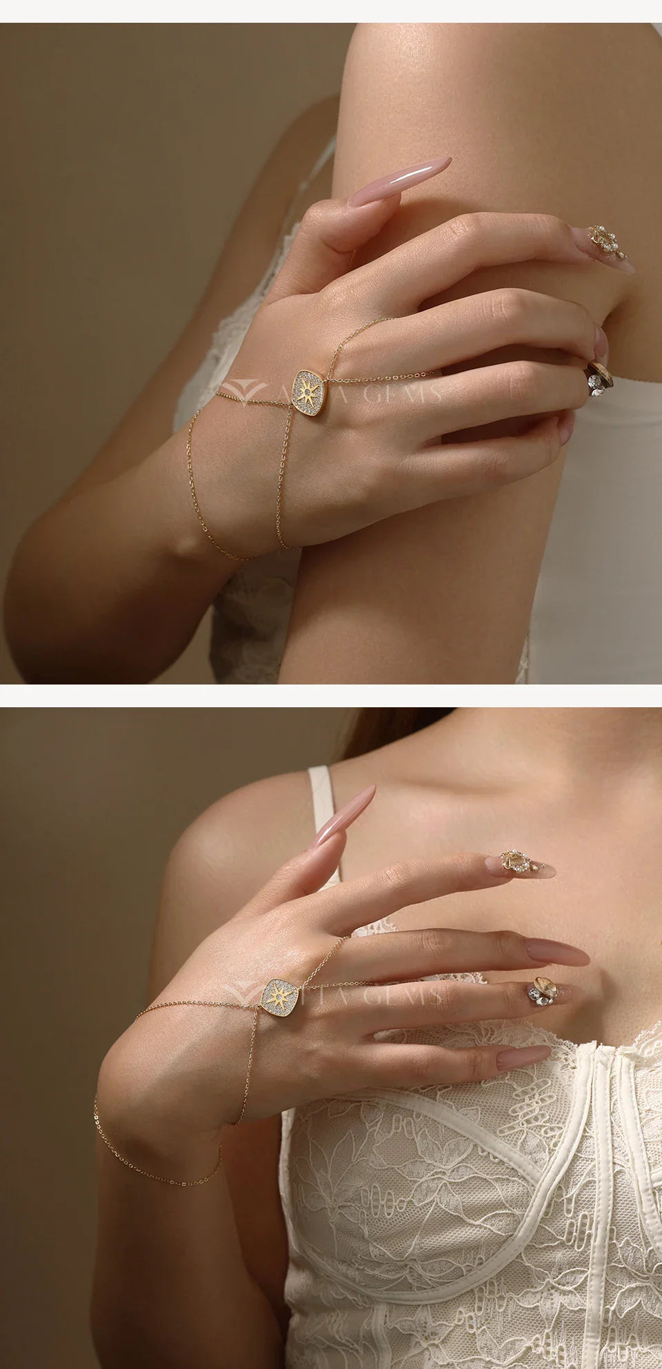 Vintage Hand Chain Bracelet Ring for Women s925 Silver 18k Gold Plated Moissanite Charm Bracelets Party Christmas Gifts