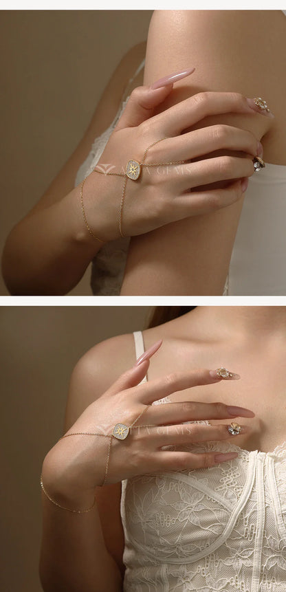 Vintage Hand Chain Bracelet Ring for Women s925 Silver 18k Gold Plated Moissanite Charm Bracelets Party Christmas Gifts