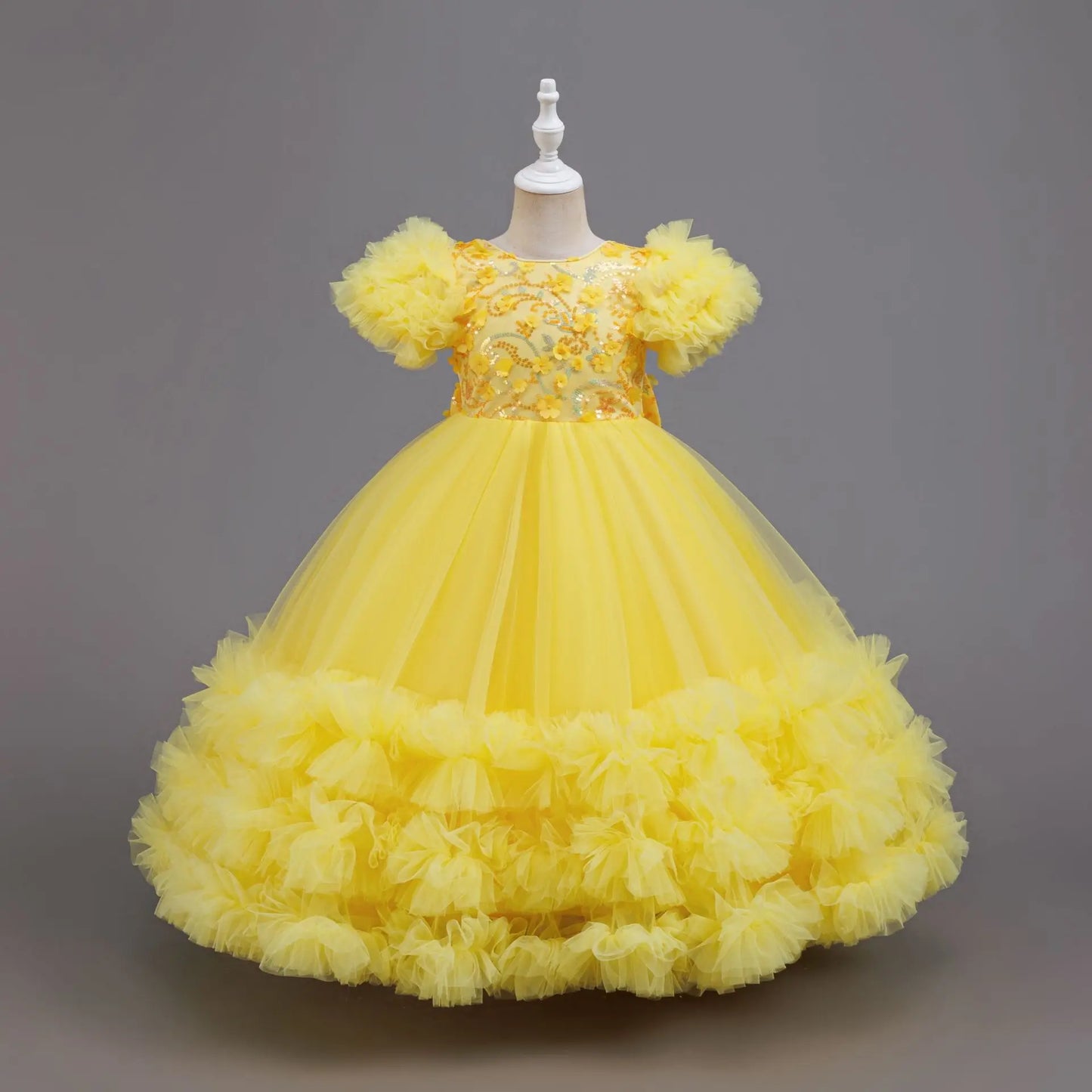 Girls Summer Yellow Sequin Wedding Dresses Wedding Dresses Tulle Carnival Outfits Girls Birthday Party Dresses Girls Ceremony Ou