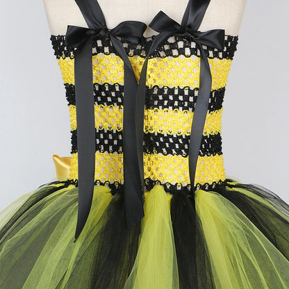 Baby Girls Flower Honeybee Costumes for Kids Yellow Black Little Bee Tutu Dress with Wings Children Birthday Halloween Outfits