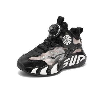 New autumn/winter 2025 children's basketball shoes with waterproof leather surface and training sports shoes for boys and girls