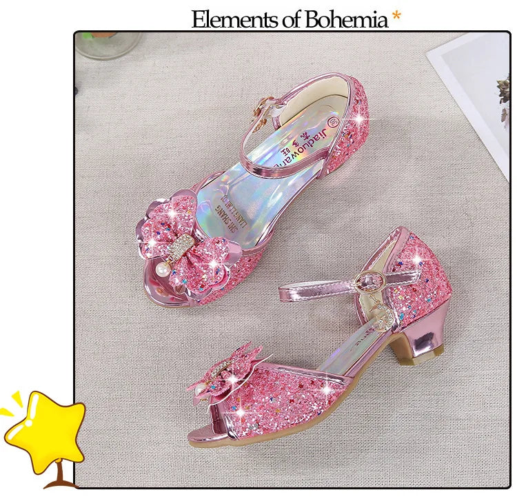 Girls High Heels For Kids Princess Leather Sandals Children Halloween Cosplay Party Wedding Dancing Shoes Fashion Crystal Shoes