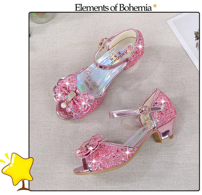 Girls High Heels For Kids Princess Leather Sandals Children Halloween Cosplay Party Wedding Dancing Shoes Fashion Crystal Shoes