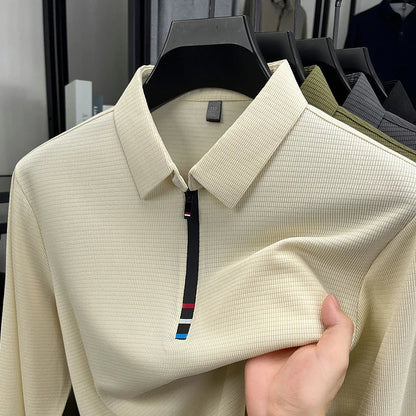 Light luxury half zipper men long sleeve polo shirt high-quality unique checkered printed Korean style trend new casual T-shirt
