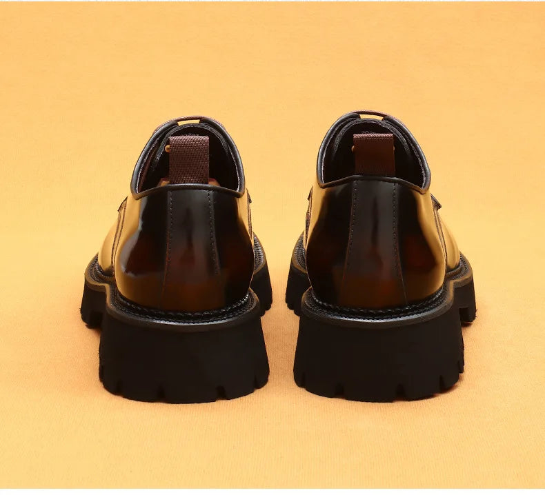 Men Oxford Brogue Genuine Leather Shoes Black Brown Classic Style Platform Lace Up Formal Shoes Wedding Office Dress Shoes Men