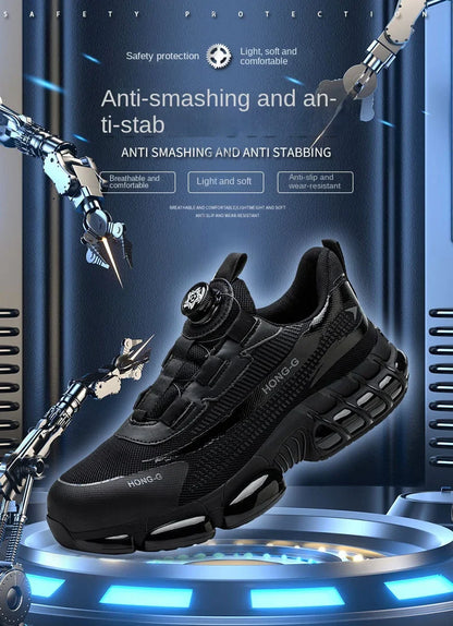 Men Rotating Button Work Sneakers Steel Toe Shoes Safety Boots Puncture-Proof Tactical Boots Indestructible Fashion Protective