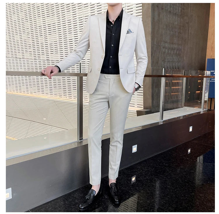 Conjunto de Terno Masculino de Negócios Slim Fit Três Peças 2025 de Alto Padrão Estilo Coreano para Casamento Noivo Festa Terno Colete Calças M-4XL