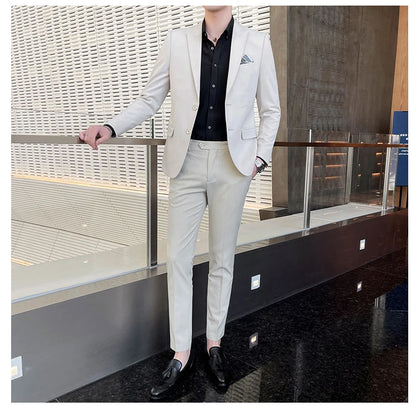 Conjunto de Terno Masculino de Negócios Slim Fit Três Peças 2025 de Alto Padrão Estilo Coreano para Casamento Noivo Festa Terno Colete Calças M-4XL
