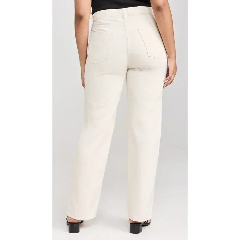 Ins Fashion Jeans Women Comfortable High Waisted White Jeans Girls Thin Stretch Denim Pants Female Straight Leg Trousers