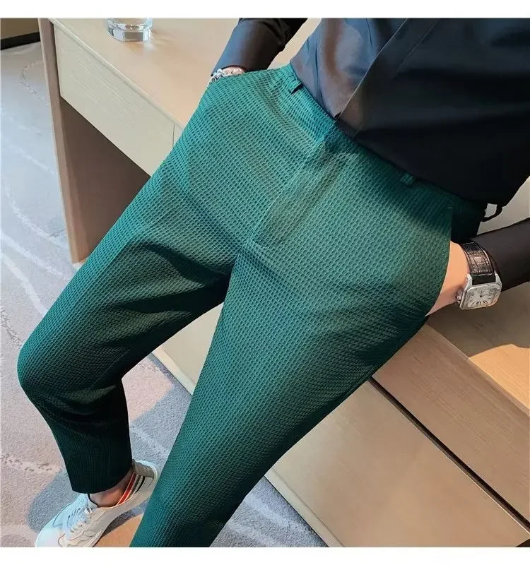 Spring Summer Men's Smart Casual Suit Pants Fashion Slim Fit Solid Color Youthful Vitality Suit Trousers Men Korean Dress Pants