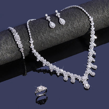 Luxury Cubic Zirconia Necklace Bracelet Earrings And Ring 4pcs Dubai Full Jewelry Set For Women